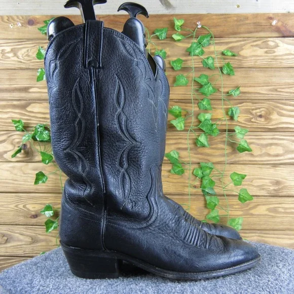 Dan Post Men's 10.5D Black Leather Cowboy‎ Western Boots Stitch Detail